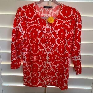 🧥Elementz Coral & White Floral Button Cardigan Sweater Size Medium -VGUC!